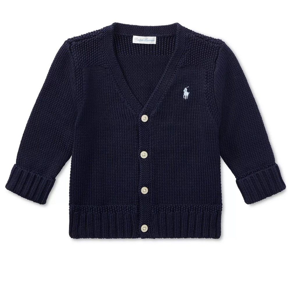 Ralph Lauren Baby Boys Combed Cotton V-Neck Cardigan French Navy 9 Months